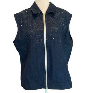 Amy Jess Denim Vest Size M Blue Full Zip Studded Western Cotton Made in USA